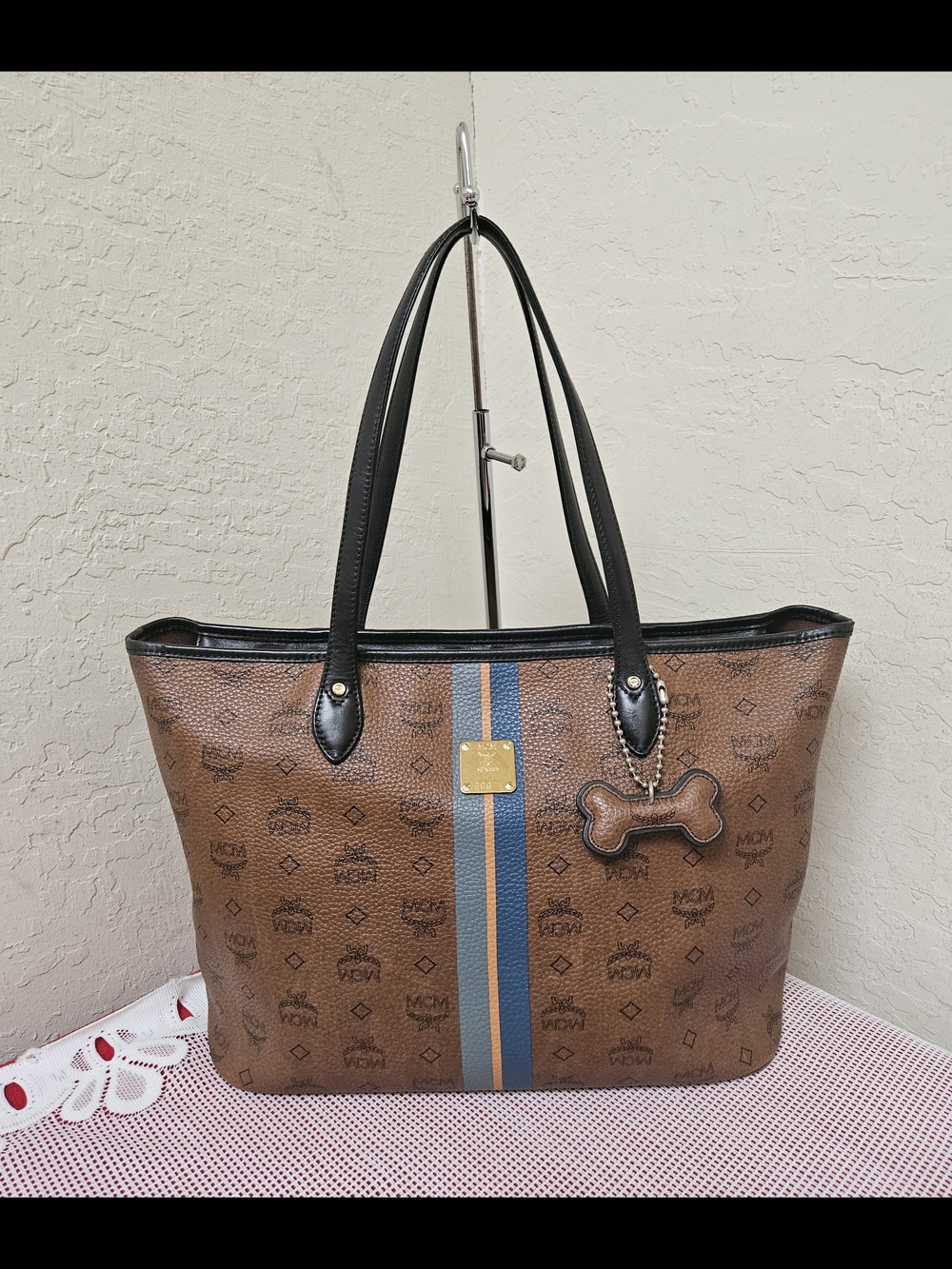 MCM Dark Brown Monogram Top Zip Tote Bag AUTHENTIC